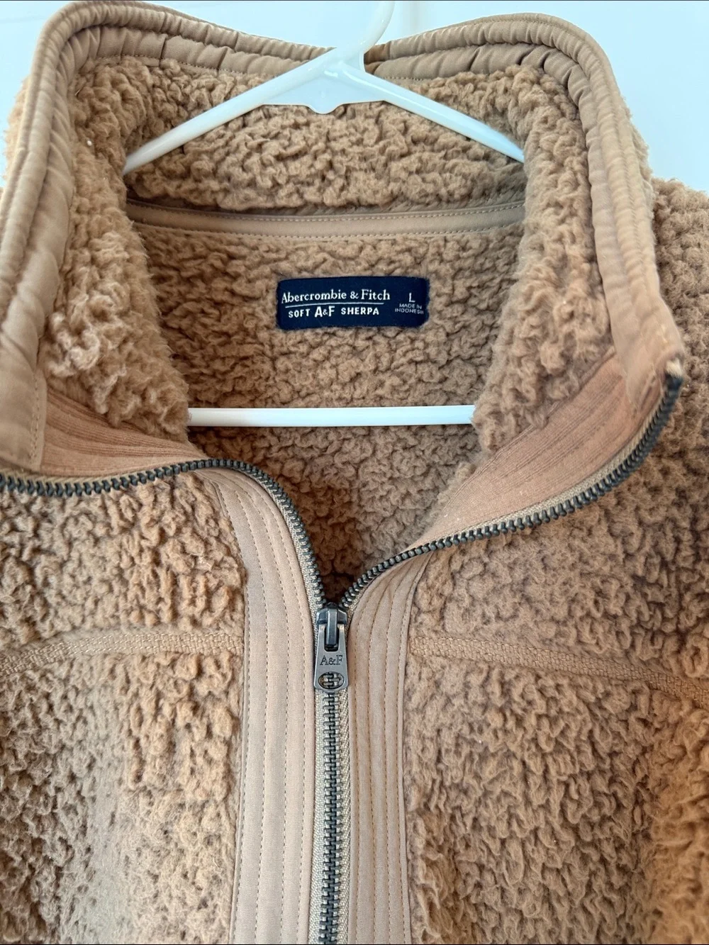 Abercrombie & Fitch Caramel Brown Sherpa Half-Zip Pullover - Picture 2 of 6